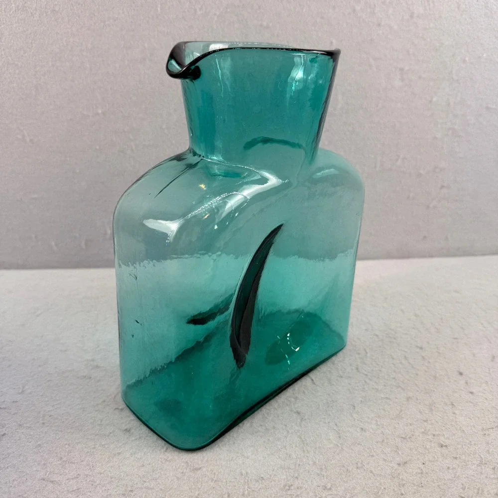 Blenko 384 Teal Blue Glass Water Bottle Carafe‎ Winslow Anderson 8 inch - Picture 3 of 6